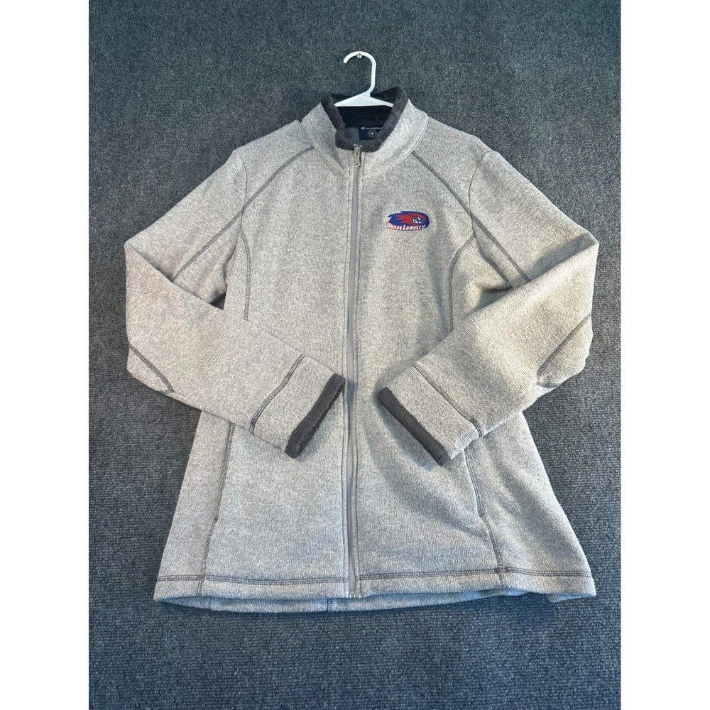 Champion UMass Lowell River Hawks Gray Full Zip Sweater Fleece Jacket Womens 2XL